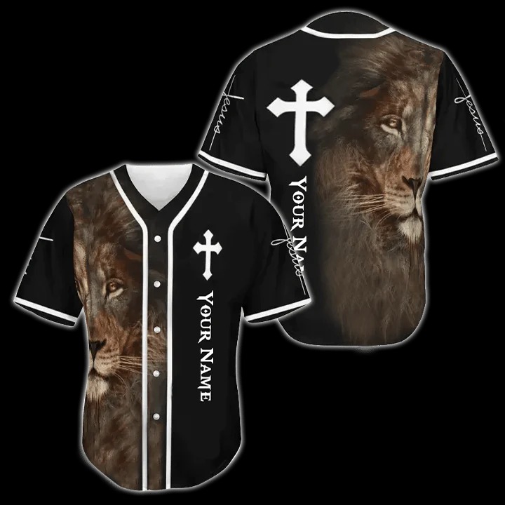 Personalized Jesus Custom Printed Baseball Jersey Shirt For Men and Women Cross Lion Baseball Jersey Gift For Christians